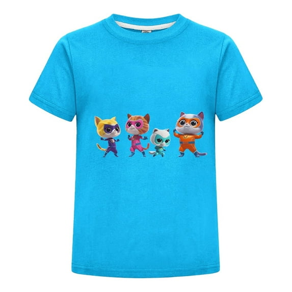 Kids T-Shirt with Super Kitties Design – Short Sleeve Cartoon Tee – Fun Cat Hero Outfit for Girls Boys – Summer Comfortable Cotton Top