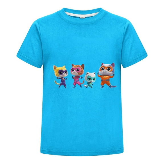 Kids T-Shirt with Super Kitties Design – Short Sleeve Cartoon Tee – Fun Cat Hero Outfit for Girls Boys – Summer Comfortable Cotton Top