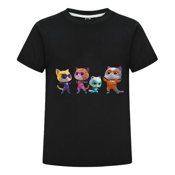 Kids T-Shirt with Super Kitties Design – Short Sleeve Cartoon Tee – Fun Cat Hero Outfit for Girls Boys – Summer Comfortable Cotton Top