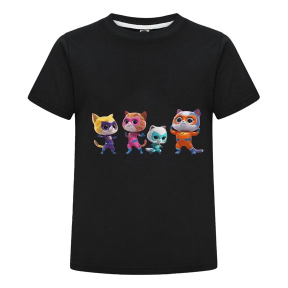 Kids T-Shirt with Super Kitties Design – Short Sleeve Cartoon Tee – Fun Cat Hero Outfit for Girls Boys – Summer Comfortable Cotton Top