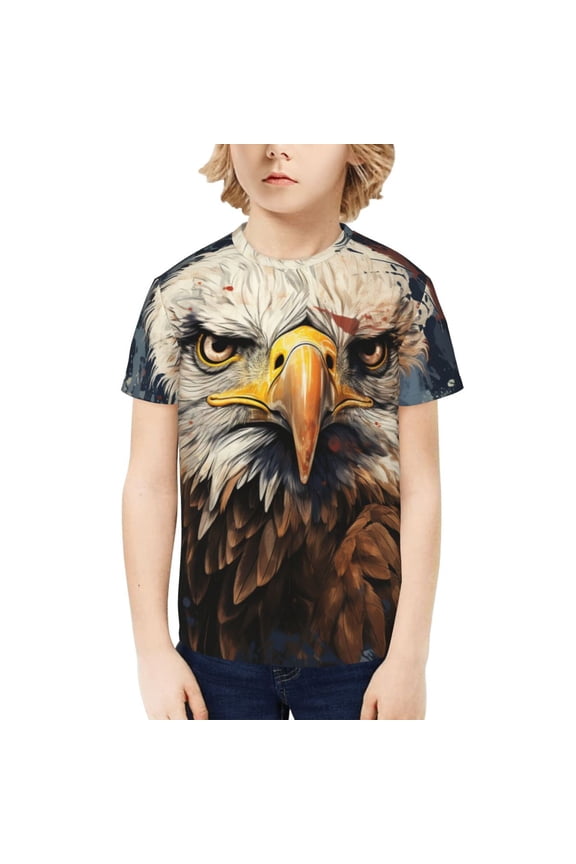 Kids T-Shirts 3D Graphic Tee for Boys Girls Fashion Casual Top, Bald Eagle And American Flag Cool