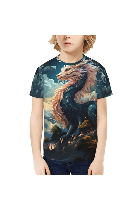 Kids T-Shirts 3D Graphic Tee for Boys Girls Fashion Casual Top, Dragon Sky Cool Art