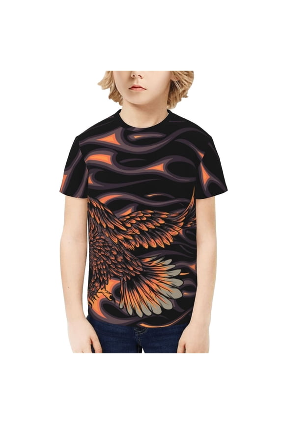 Kids T-Shirts 3D Graphic Tee for Boys Girls Fashion Casual Top, Flaming Eagle Fire