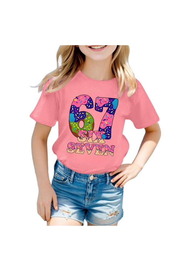 Kids T-Shirts 6 7 Six Seven Letter T-Shirts Comfortable 67 Shirt For Youth Funny Six 6 7 Gen Slang 6 7 Tee Shirts Novelty Girls Boys T Shirts Pink 130(7-8 Years)