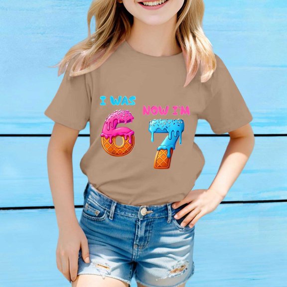 Kids T-Shirts 6 7 Six Seven Letter T-Shirts Comfortable Children'S Phrase Print ’S T Shirt – Soft Tee For Everyday Wear Khaki 110