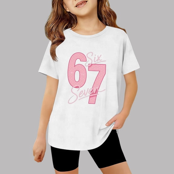Kids T-Shirts 6 7 Six Seven Letter T-Shirts Comfortable Girls Fashion Graphic Print Loose Fit Tee Shirt Daily Wear Top For Children Youth White 140(9-10 Years)