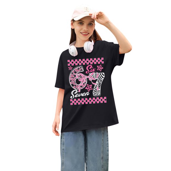 Kids T-Shirts 6 7 Six Seven Letter T-Shirts Comfortable Girls Graphic Print Short Sleeve Colorful Tees And Shirts For Kids Daily Wear Black 140(9-10 Years)