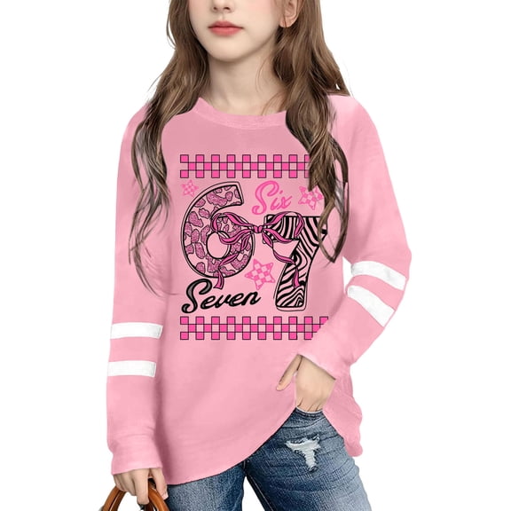 Kids T-Shirts 6 7 Six Seven Letter T-Shirts Comfortable Girls Graphic Print Short Sleeve Colorful Tees And Shirts For Kids Daily Wear Pink 150(11-12 Years)