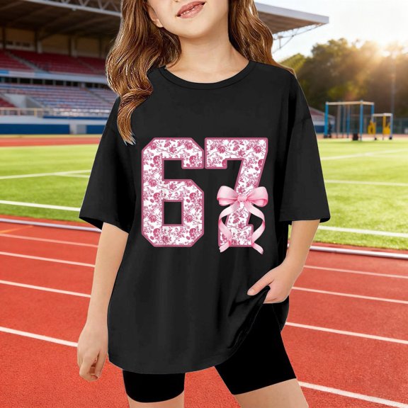 Kids T-Shirts 6 7 Six Seven Letter T-Shirts Comfortable Girls Summer Short Sleeve T Shirt Cute Cartoon Number Print Top For Children Lightweight Soft Tee Black 110(3-4 Years)