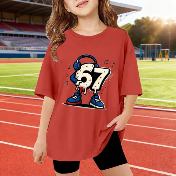 Kids T-Shirts 6 7 Six Seven Letter T-Shirts Comfortable Girls Summer Short Sleeve T Shirt Cute Cartoon Number Print Top For Children Lightweight Soft Tee Red 120(5-6 Years)