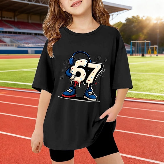 Kids T-Shirts 6 7 Six Seven Letter T-Shirts Comfortable Girls Summer Short Sleeve T Shirt Cute Cartoon Number Print Top For Children Lightweight Soft Tee Black 130(7-8 Years)