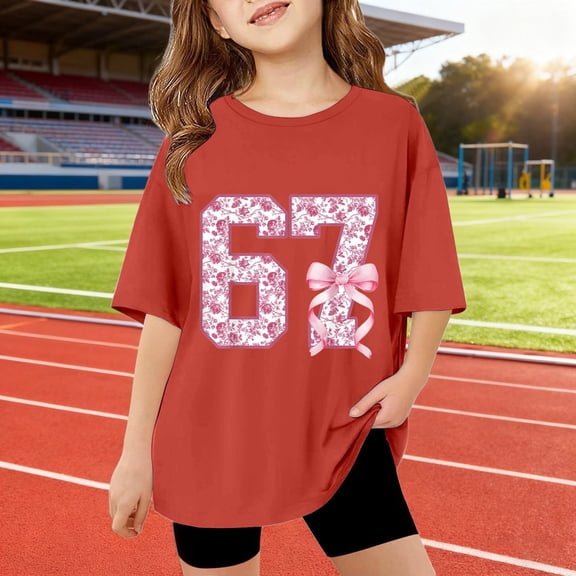 Kids T-Shirts 6 7 Six Seven Letter T-Shirts Comfortable Girls Summer Short Sleeve T Shirt Cute Cartoon Number Print Top For Children Lightweight Soft Tee Red 140(9-10 Years)