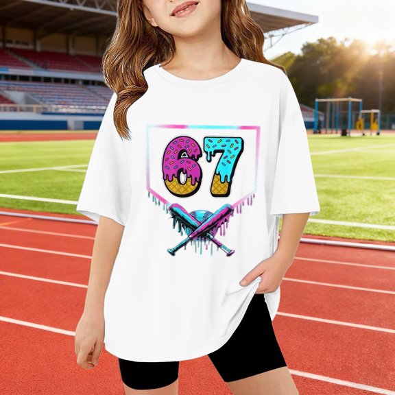 Kids T-Shirts 6 7 Six Seven Letter T-Shirts Comfortable Girls Summer Short Sleeve T Shirt Cute Cartoon Number Print Top For Children Lightweight Soft Tee White 120(5-6 Years)