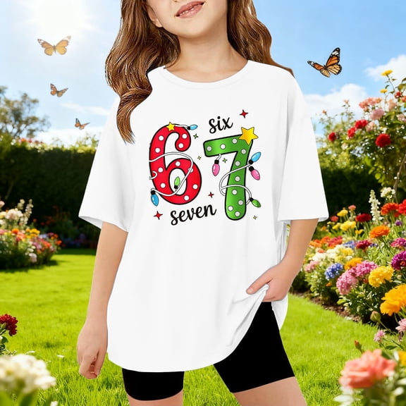 Kids T-Shirts 6 7 Six Seven Letter T-Shirts Comfortable Girls Summer Short Sleeve T Shirt Cute Cartoon Number Print Top Tee Shirt For Kids Youth White 120(5-6 Years)