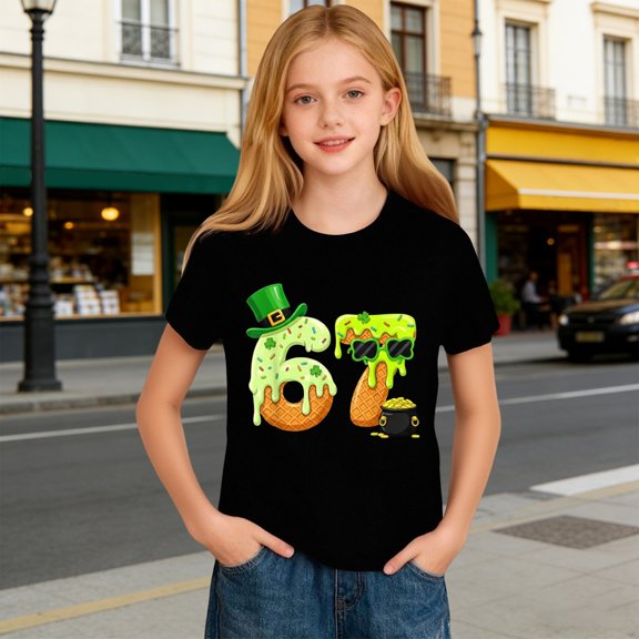 Kids T-Shirts 6 7 Six Seven Letter T-Shirts Comfortable Graphic Print T Shirt For Kids And Girls Blend Tee With Stylish Design Black 110