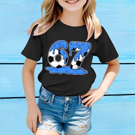 Kids T-Shirts 6 7 Six Seven Letter T-Shirts Comfortable Kids Graphic Short Sleeve Tee Shirt Blend Top For Boys And Girls Outfit Black 160(11-12 Years)