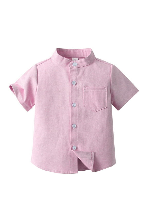 Kids T-Shirts Boys Fashion Spring Summer Boys Short Sleeved Shirt Solid Color Single Cotton Cardigan Children's Shirt