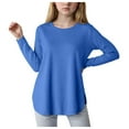 thumbnail image 1 of Kids T Shirts Girls Shirts Size 7-8 Girls Long Sleeve Shirts Kids Casual Crewneck Soft Side Slit Tunic Tops Blouse Blue 5-6 Years, 1 of 5