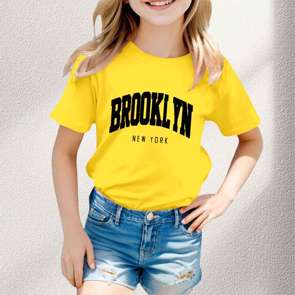 Kids T Shirts Letter Printed Short Sleeve Crewneck Casual Summer Tshirts Toddler Graphic Tees for Girl 4-5 Years