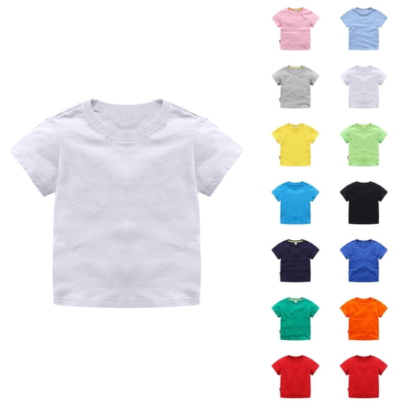 Kids T Shirts Lightweight Breathable Summer Short Sleeve Plain Crewneck Basic Tees Boys Girls T Shirts 1-10 Years