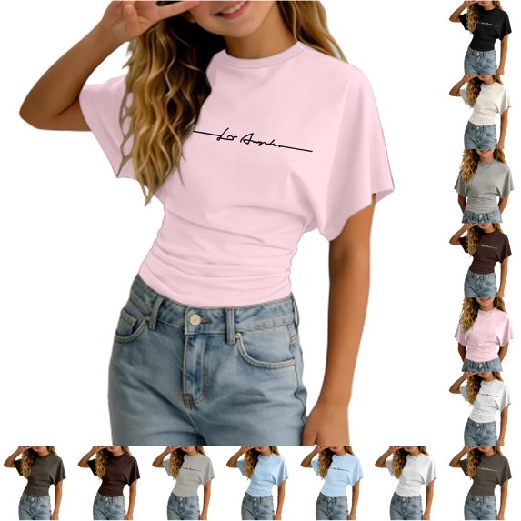 Kids T Shirts Short Sleeve Crew Neck Shirts Ruched 9-10 Years Girls Clothes