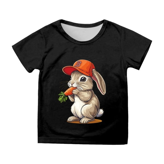 Kids T Shirts Short Sleeve Easter Rabbit Carrot Crew Neck Tee for Boys(Big Girls)