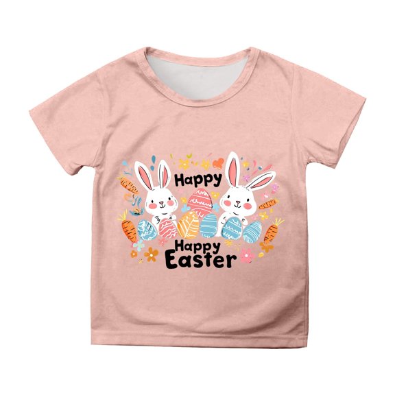 Kids T Shirts Short Sleeve Easter Rabbit Graphics Round Neck Tee for Girls(Big Girls)