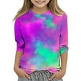 thumbnail image 1 of Kids T-Shirts Tie Dye Printed 3/4 Sleeve Crewneck Dressy Casaul Blouse Girls Pullover Tops,4 Years, 1 of 5