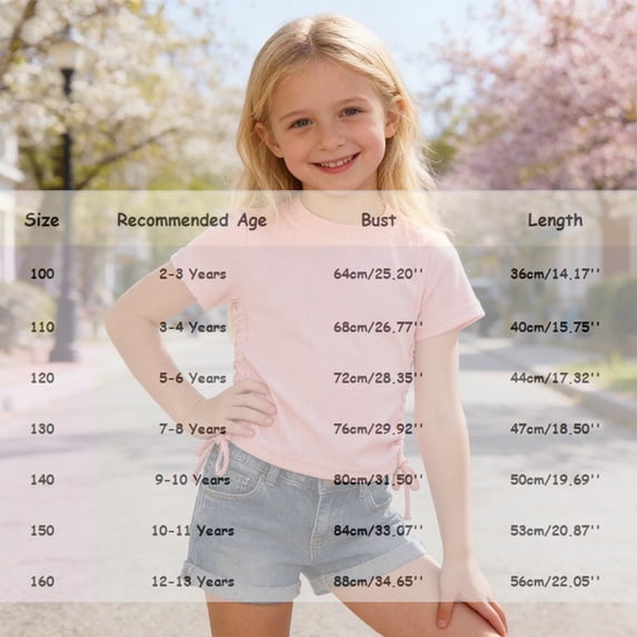 Kids T Shirts for Girls Pink Top Slim Fit Drawstring Side Girls Clothing Size 5-6 Years