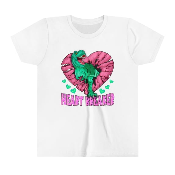 Kids TRex Heart Breaker Dinosaur Youth Valentines Day Short Sleeve TShirt