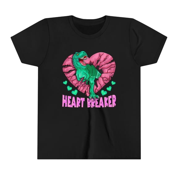 Kids TRex Heart Breaker Dinosaur Youth Valentines Day Short Sleeve TShirt