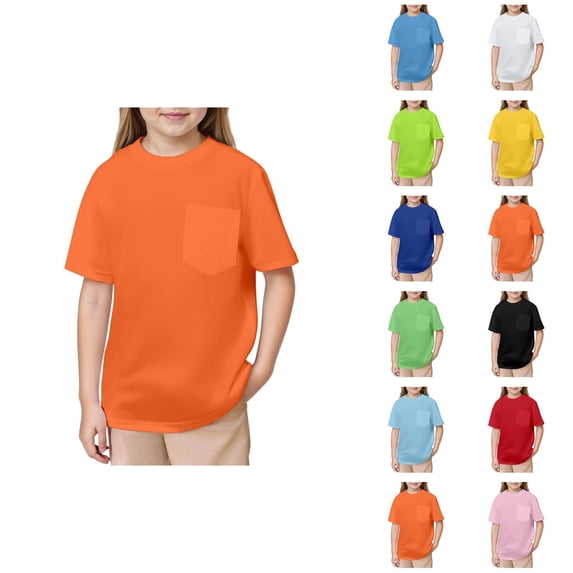 Kids TShirts Solid Color Pocket Crewneck Short Sleeve Tee for Boys and Girls Lightweight Casual Summer Top