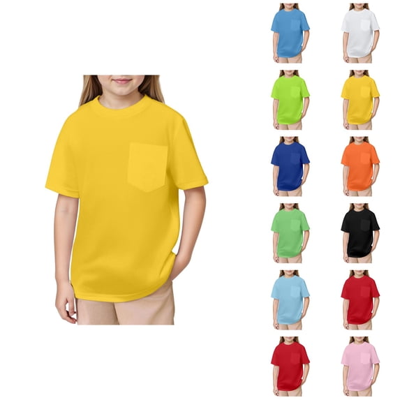 Kids TShirts Solid Color Pocket Crewneck Short Sleeve Tee for Boys and Girls Lightweight Casual Summer Top