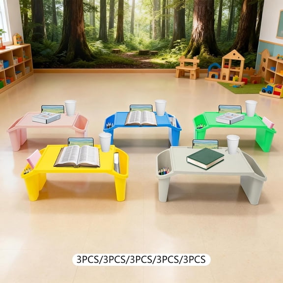 Kids TV Tray, Kids Lap Desk Tray for Eating with Side Pockets,Portable Lap Bed Table for Drawing, Stackable, Writing, Eating, Classroom (15 piece Set 19.69 * 9.84 * 7.09inch)$$Office