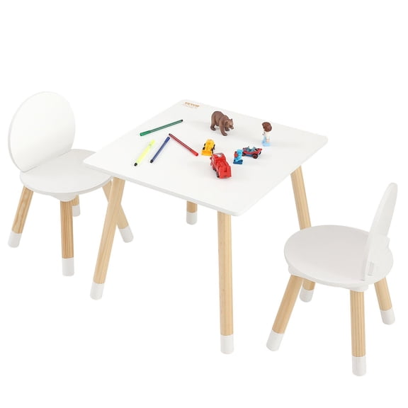 Kids Table and 2 Chairs Set for Ages 28, Solid Wood Legs, Curved Edge Design, Easy-to-Clean Surface, Multi-Activity Toddler Table for Drawing, Reading, Crafting, Playroom or Daycare Use