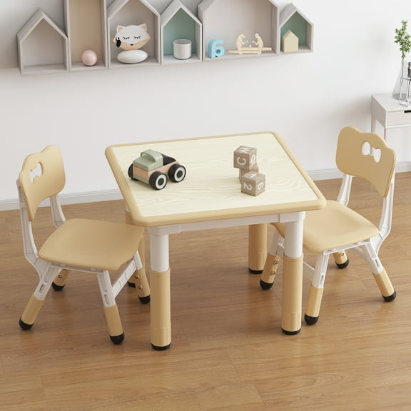 Kids Table and 2 Chairs Set with Graffiti Desktop, Height Adjustable Toddler Table and Chairs Set, Children Play Table for Reading, Drawing, Playing, Eating