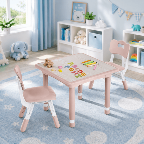 DOREROOM Kids 3-Piece Multifunction Activity Table and Chair Set, Pink