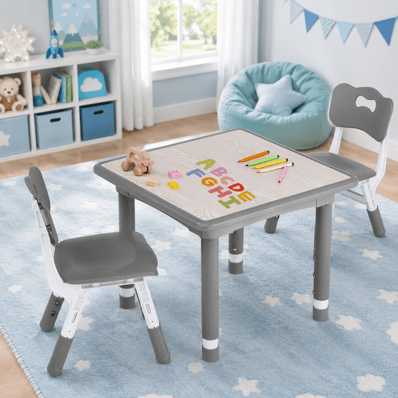 DOREROOM Kids 3-Piece Multifunction Activity Table and Chair Set, Gray