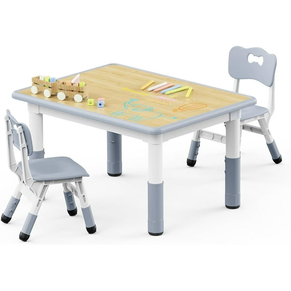 Kids Table and 2 Chairs Set, Height Adjustable Toddler Desk 31.5" L x 23.6" W and Chair Set, Graffiti Desktop, Classroom/Daycare/Home, Children Multi-Activity Table for Ages 3-8
