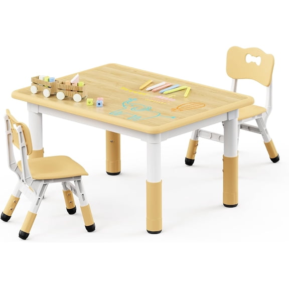 Kids Table and 2 Chairs Set, Height Adjustable Toddler Desk 31.5" L x 23.6" W and Chair Set, Graffiti Desktop, Classroom/Daycare/Home, Children Multi-Activity Table for Ages 3-8