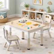 Kids Table and 2 Chairs Set, Height-Adjustable Toddler Table and Chair Set with Graffiti Desktop, 31.5''L x 23.6''W Children Activity Table for Daycare, Classroom, Home