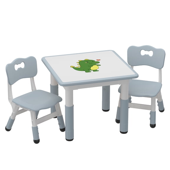 Kids Table and 2 Chairs Set, Height Adjustable Toddler Table and Chair Set, Graffiti Desktop, Classroom/Daycare/Home, Children Multi-Activity Table for Ages 2-8