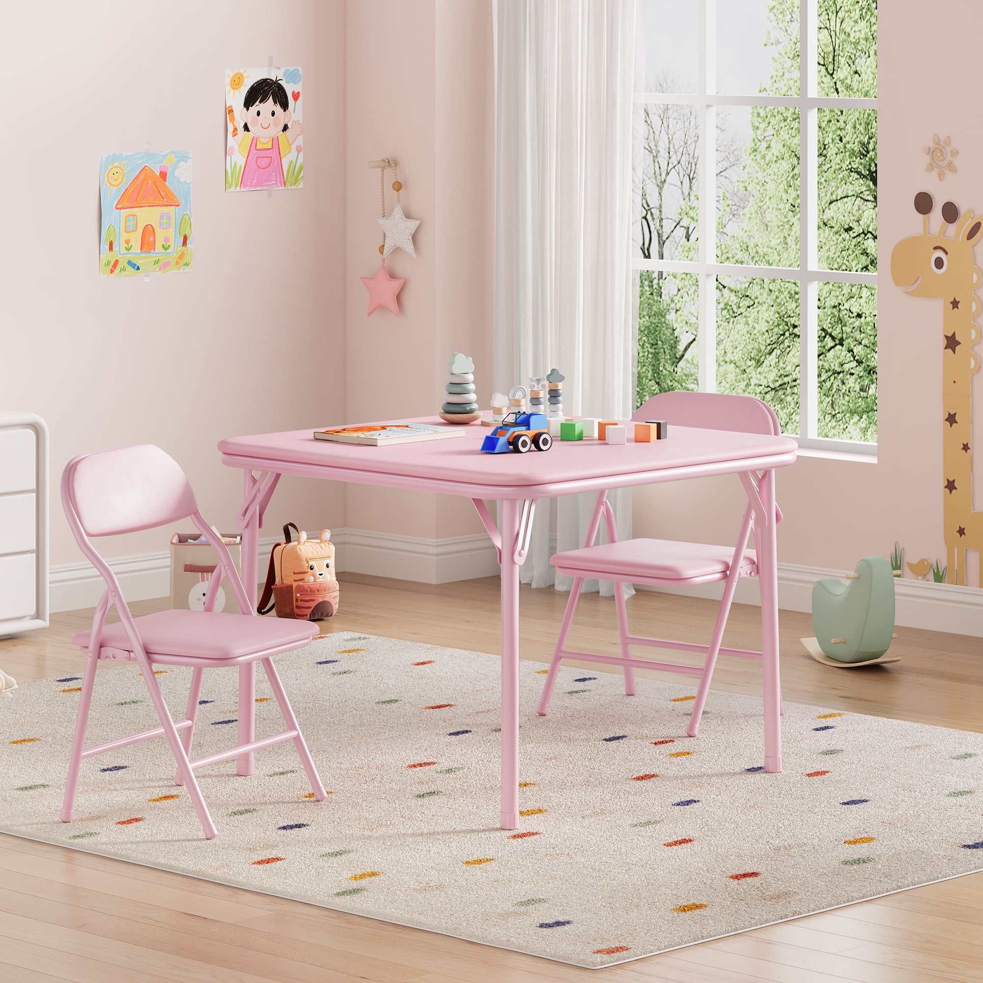 Kids Table and 2 Chairs Set, Kids Activity Table Set with Backrest ...