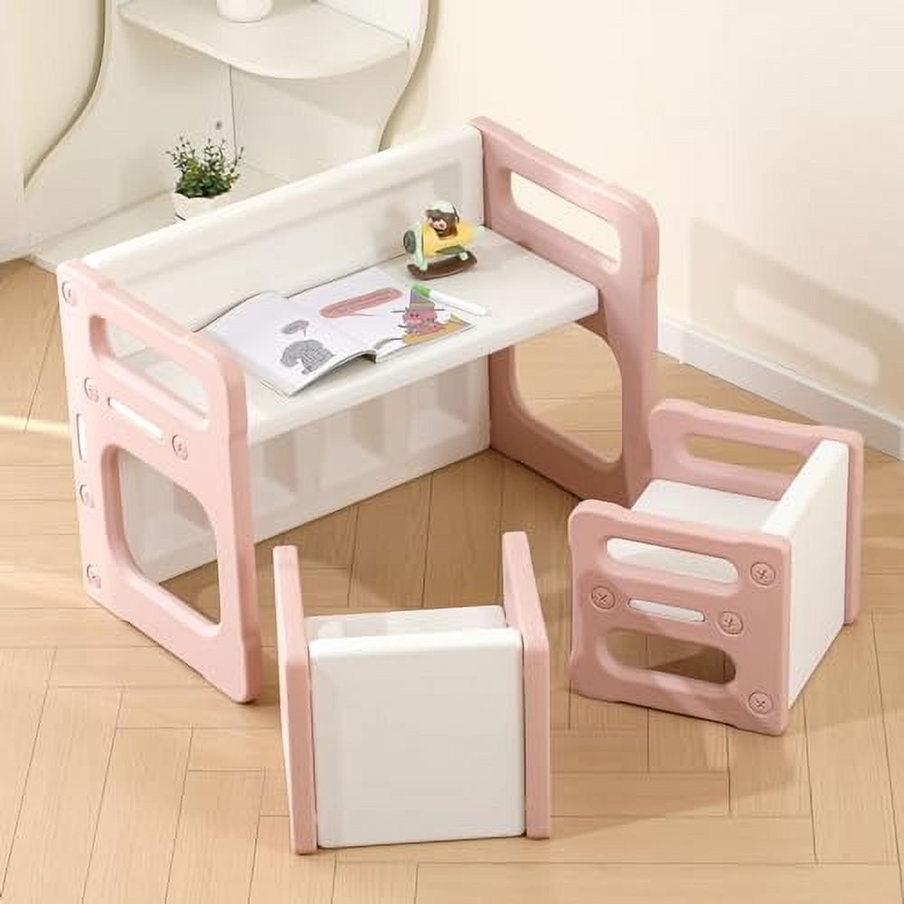 Kids Table And Chair Set - 4 In 1 Wooden Activity Table & 2 Chairs Storage Drawer Detachable Tabletop For Drawing Reading Crafts Wood