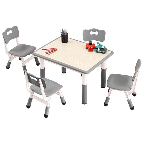 Kids Table and 4 Chair Set,Height Adjustable Toddler Arts & Crafts Table and Chair Set for Ages 2-10,Max 300lbs Kids Activity Art Table for Classroom Daycares,Home
