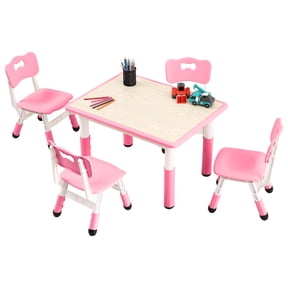 Kids Table and 4 Chair Set,Height Adjustable Toddler Arts & Crafts Table and Chair Set for Ages 2-10,Max 300lbs Kids Activity Art Table for Classroom Daycares,Home