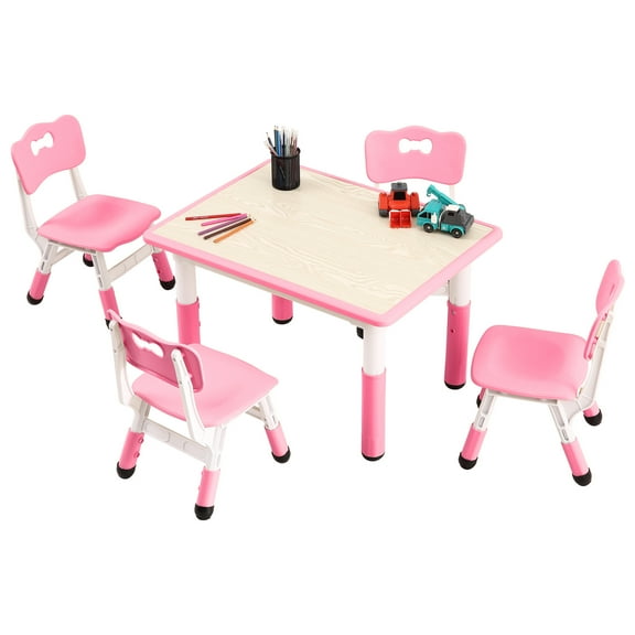 Kids Table and 4 Chair Set,Height Adjustable Toddler Arts & Crafts Table and Chair Set for Ages 2-10,Max 300lbs Kids Activity Art Table for Classroom Daycares,Home