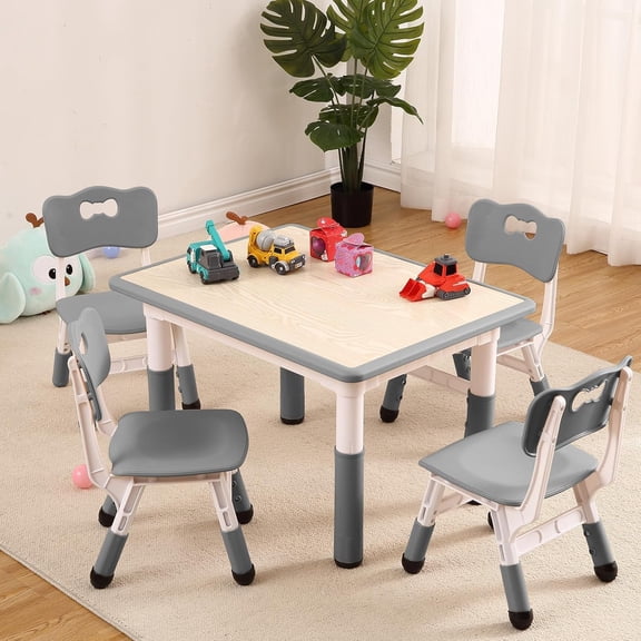 Kids Table and 4 Chair Set,Height Adjustable Toddler Arts & Crafts Table and Chair Set for Ages 2-10,Max 300lbs Kids Activity Art Table for Classroom Daycares,Home