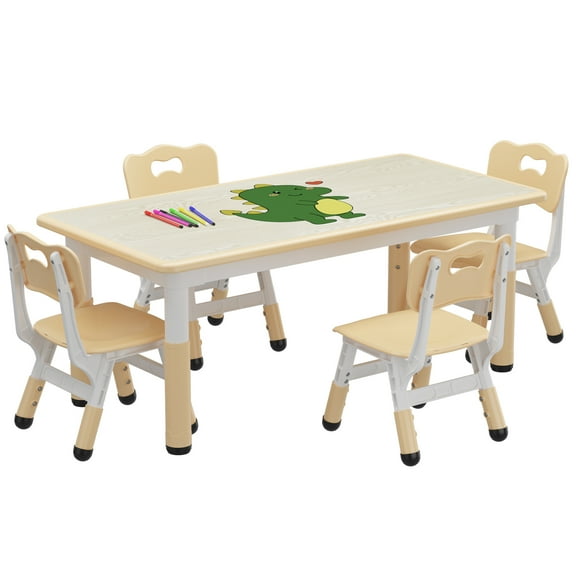 Kids Table and 4 Chairs Set,Height Adjustable Toddler Table and Chair Set,Graffiti Desktop,Non-Slip Legs,12 Pens,Children Multi-Activity Table for Reading,Drawing