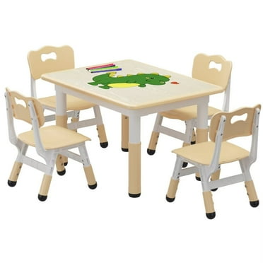 Kids Table and 4 Chairs Set, Height Adjustable Toddler Table and Chair Set, Graffiti Desktop, Non-Slip Legs, Children Multi-Activity Table for Ages 3-8